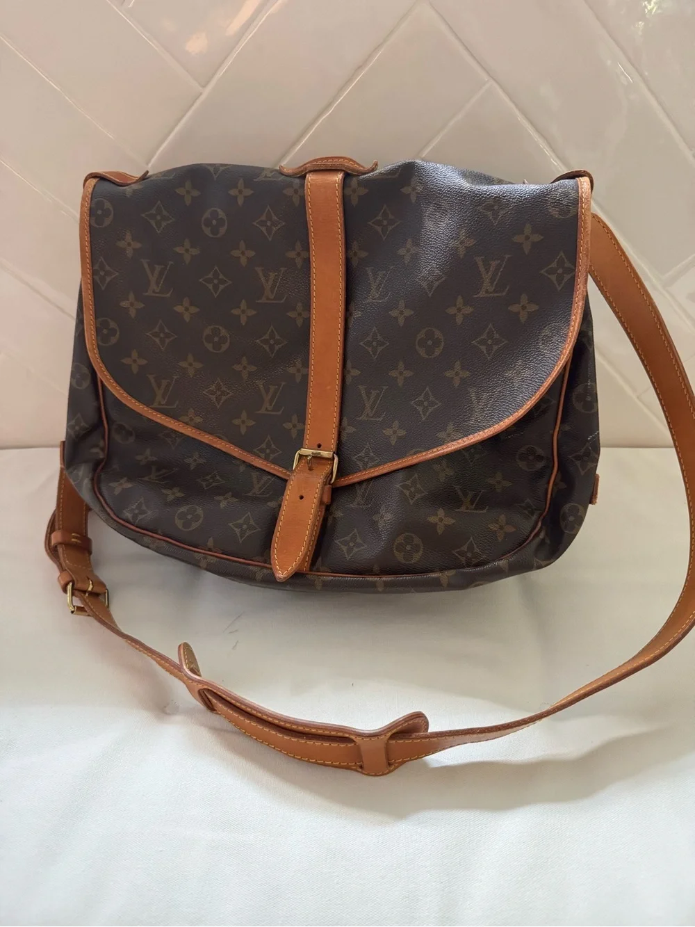Louis Vuitton Brown Monogram Messenger Bag with Natural Trim